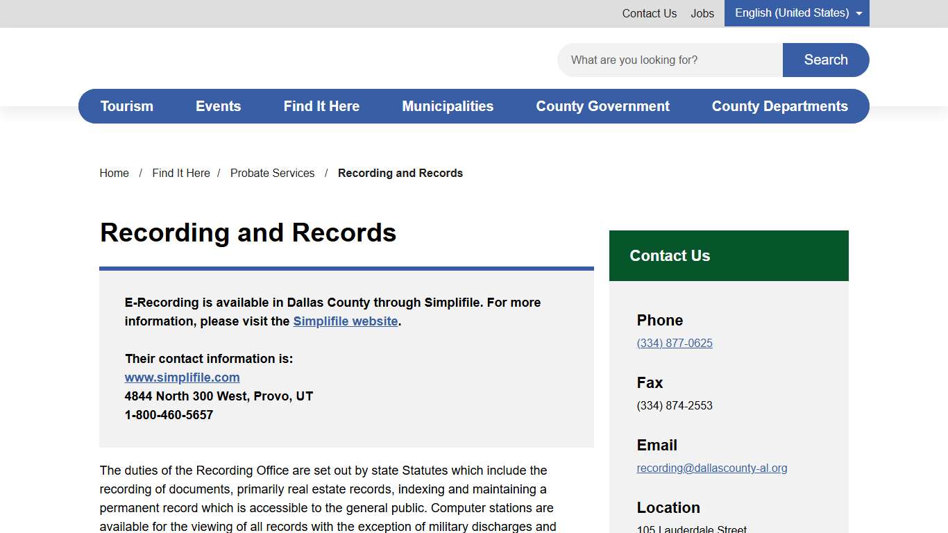 Recording and Records County of Dallas, AL